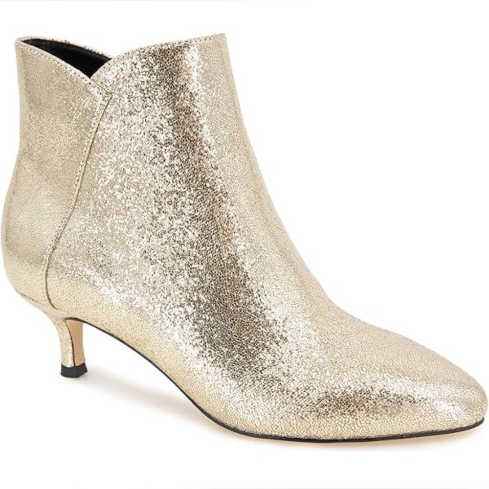 XOXO Kylie Metallic Gold Ankle Bootie kitten heel